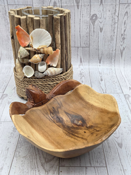Wood Hand Carved Turtle Bowl