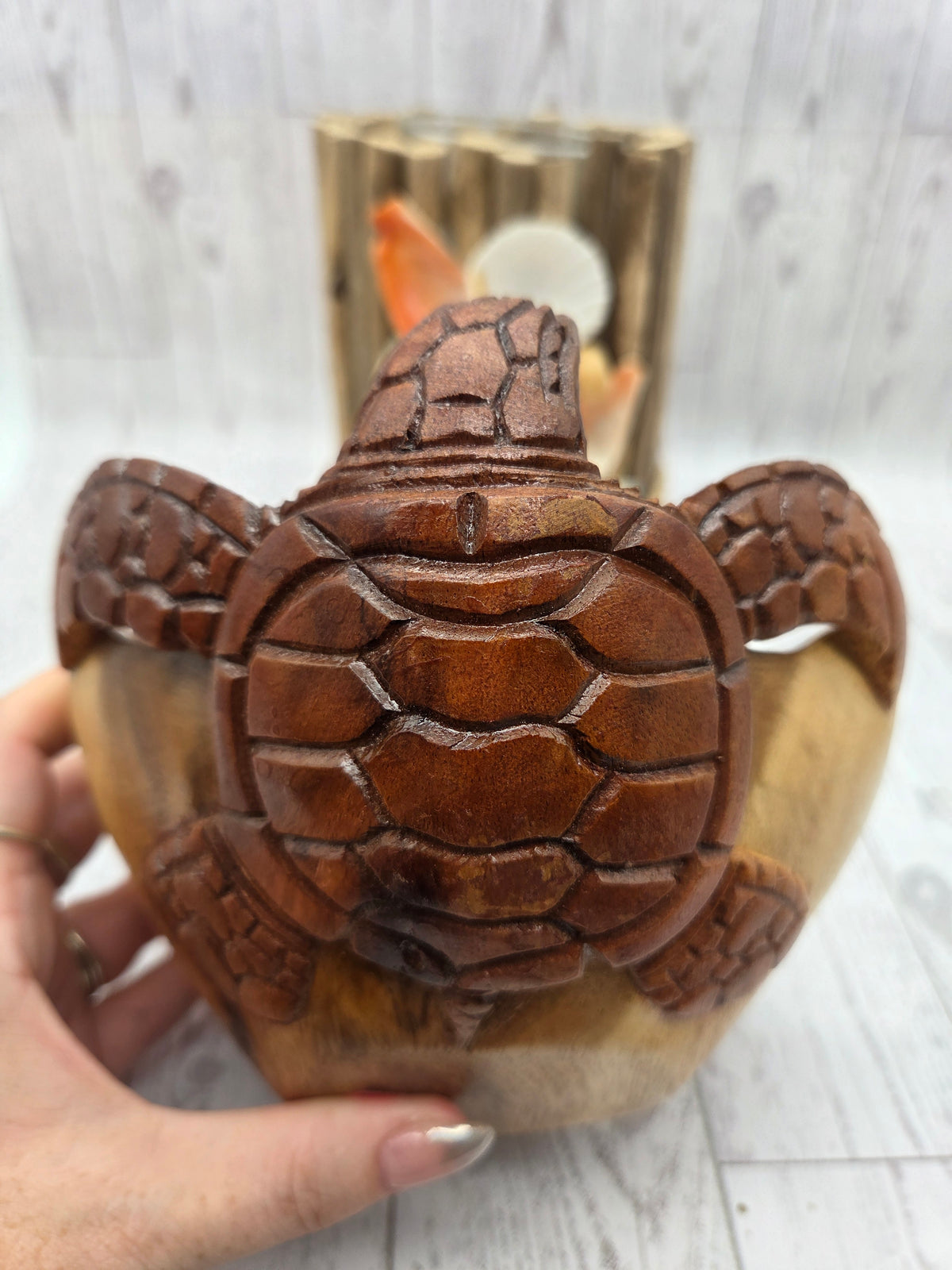 Wood Hand Carved Turtle Bowl