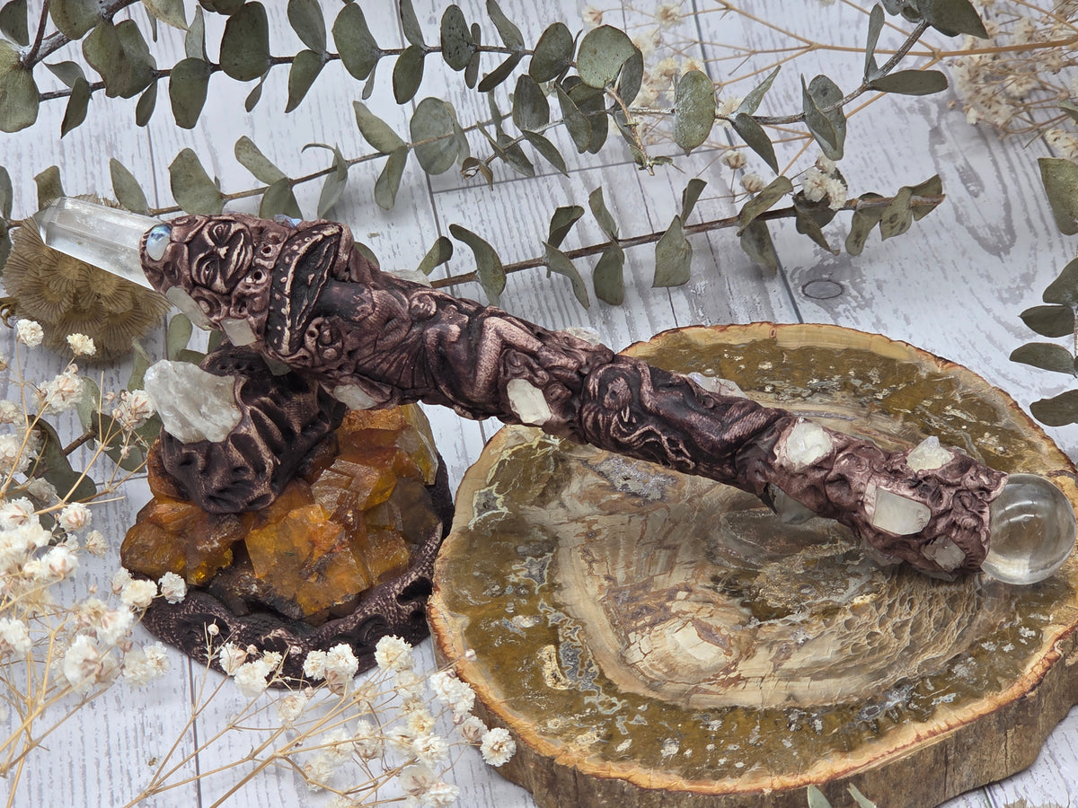 Handmade Moonstone And Quartz Wand