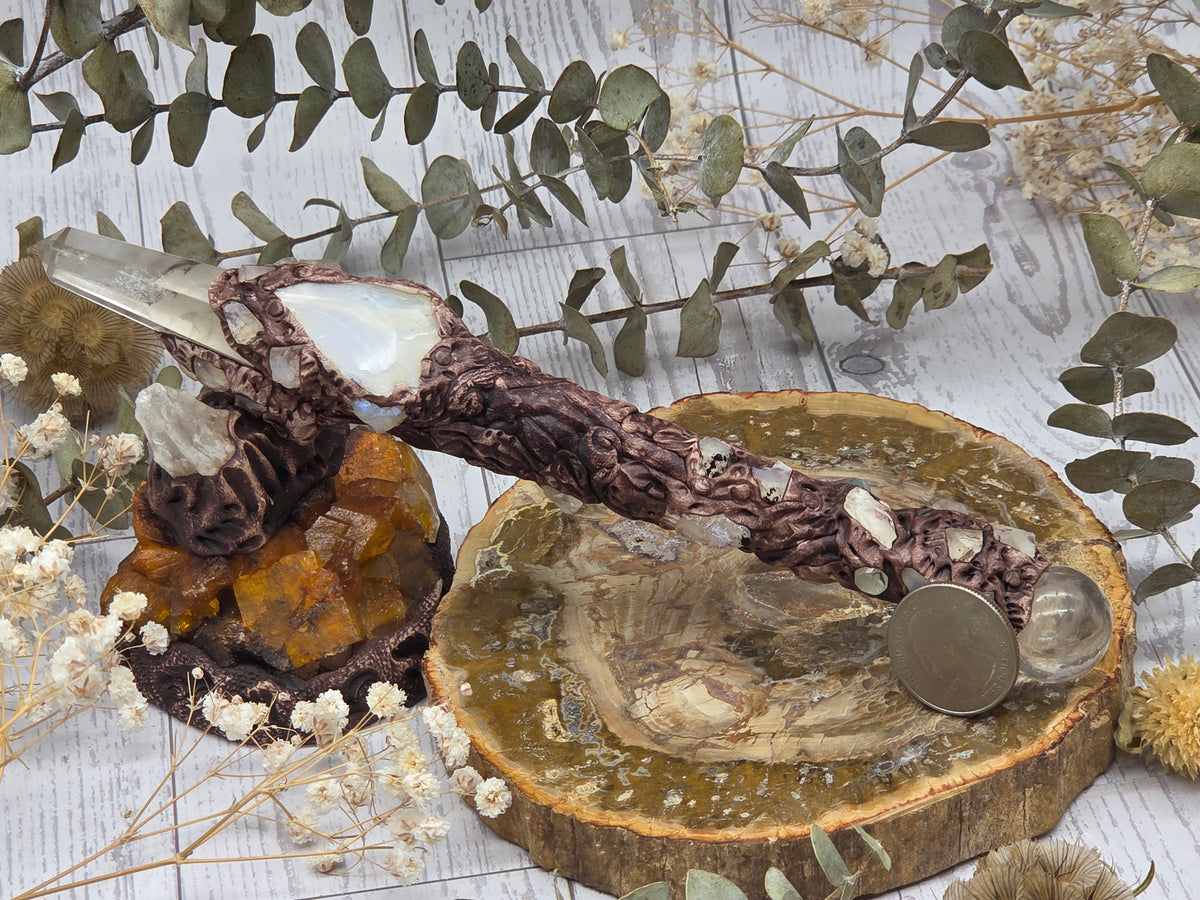 Handmade Moonstone And Quartz Wand