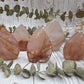 Polished fire quartz flames with red and white hues