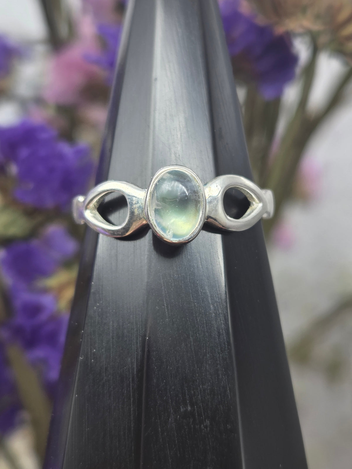 Moonstone ring with a polished band