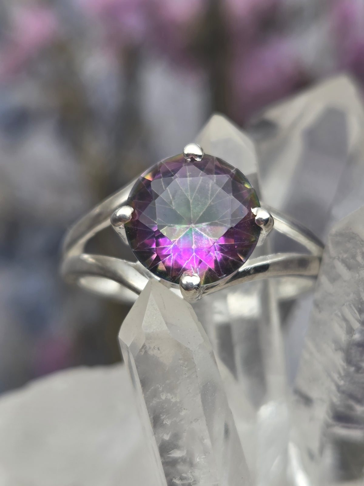 Rainbow silver ring with a vibrant gemstone