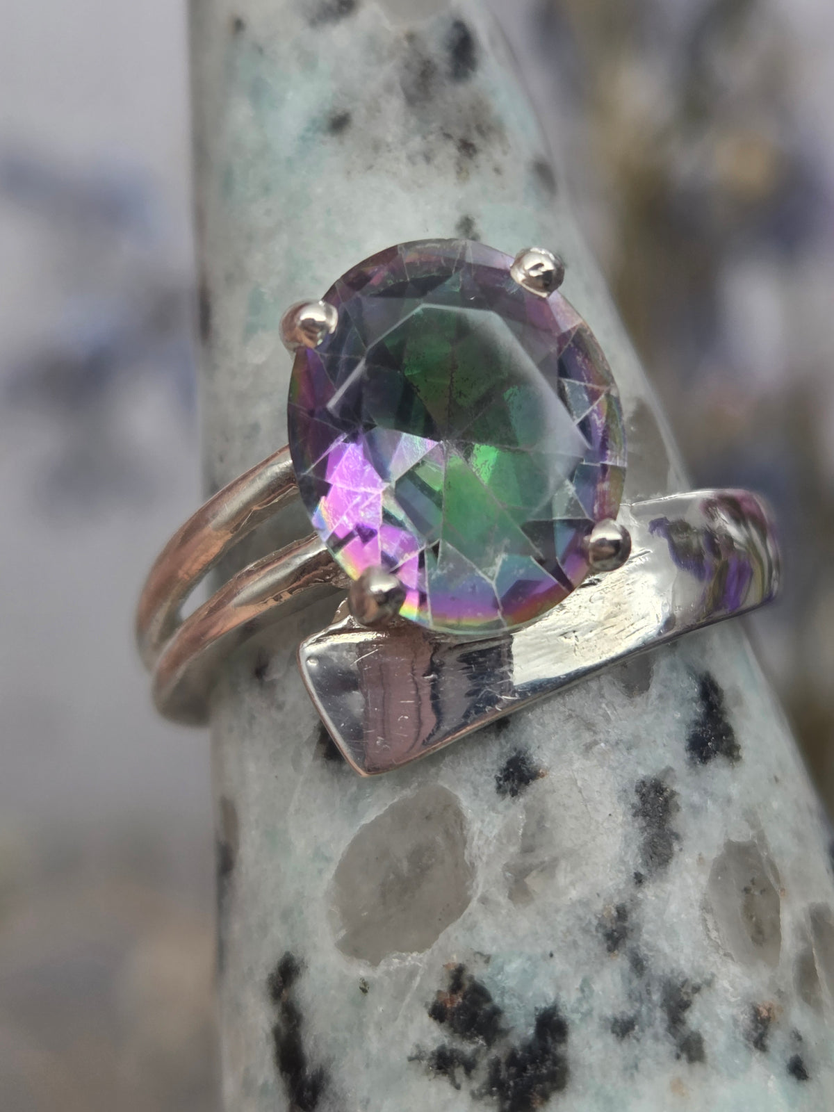 Rainbow topaz ring with multicolor gemstone