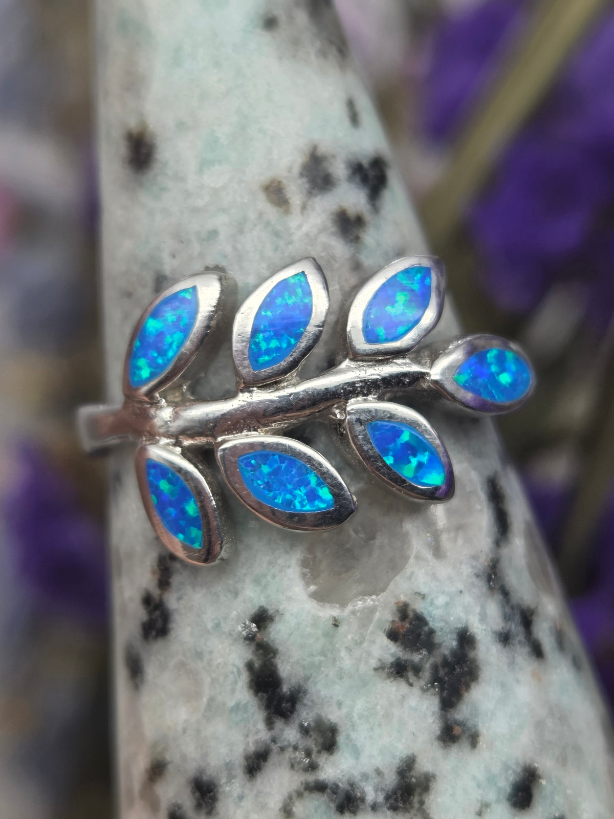 Blue opal ring with sterling silver band