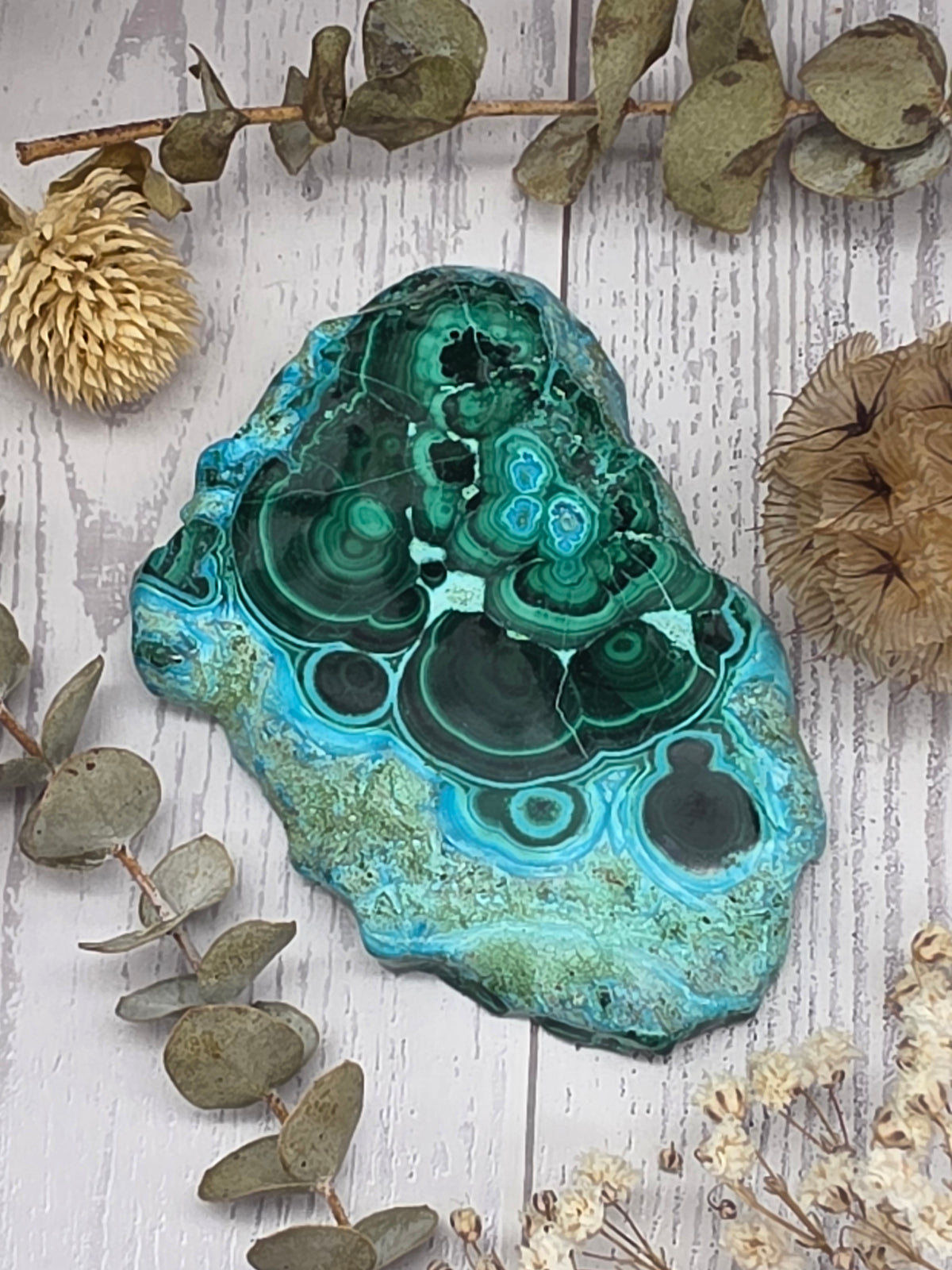 Vibrant green and blue Malacholla slab