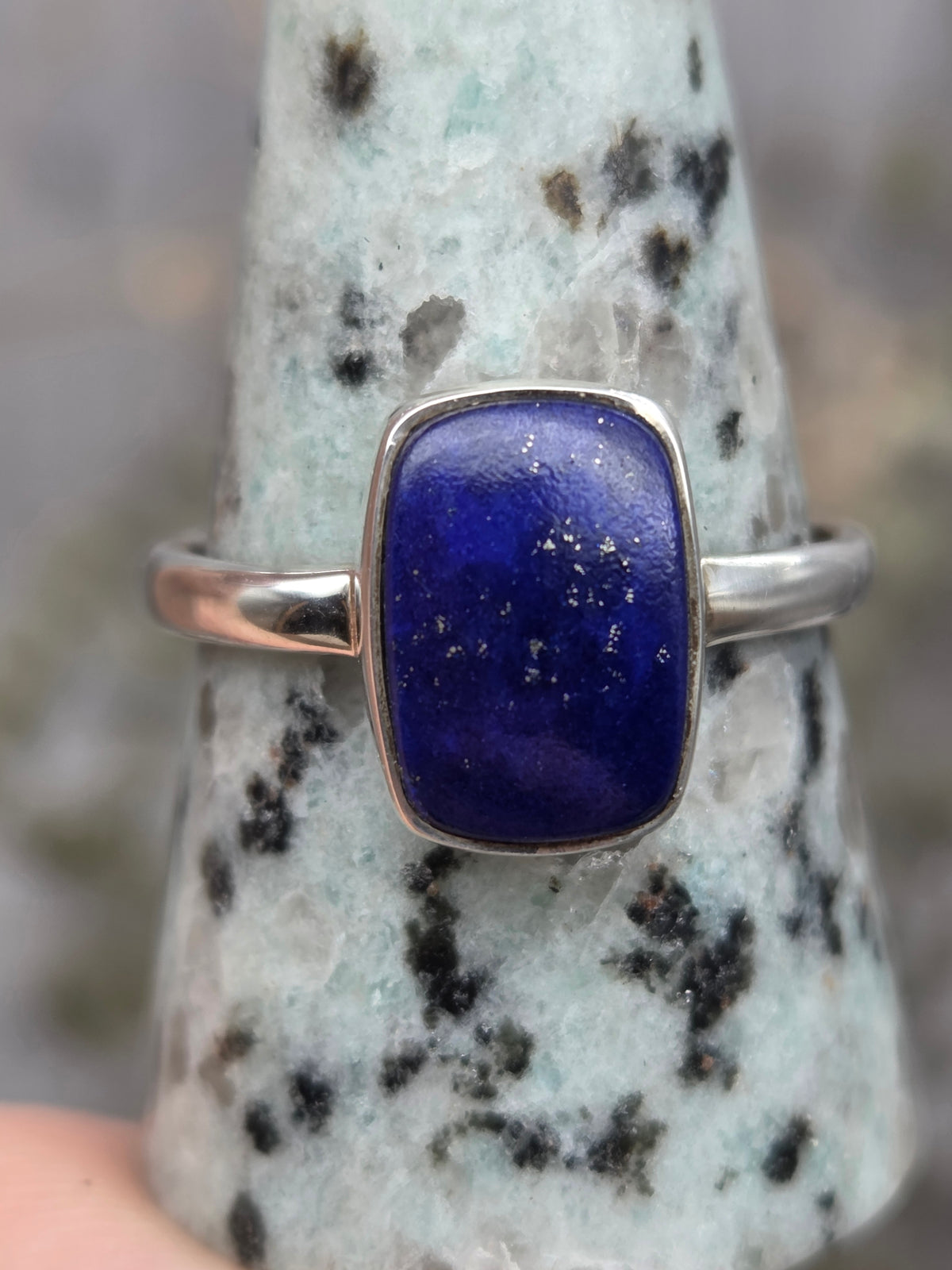 Lapis Lazuli sterling silver ring with a deep blue stone