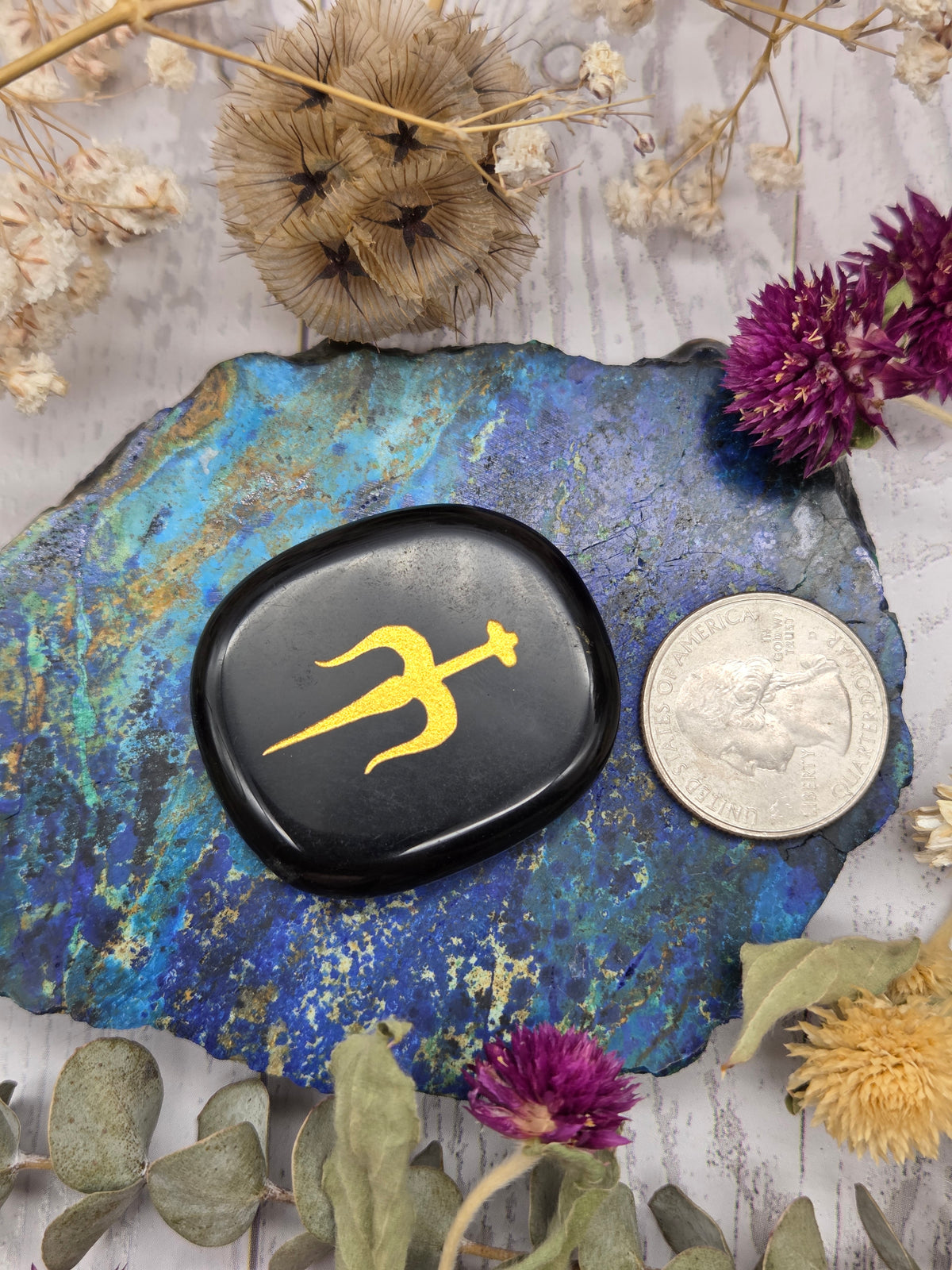 Obsidian Pocket Stone with Sword