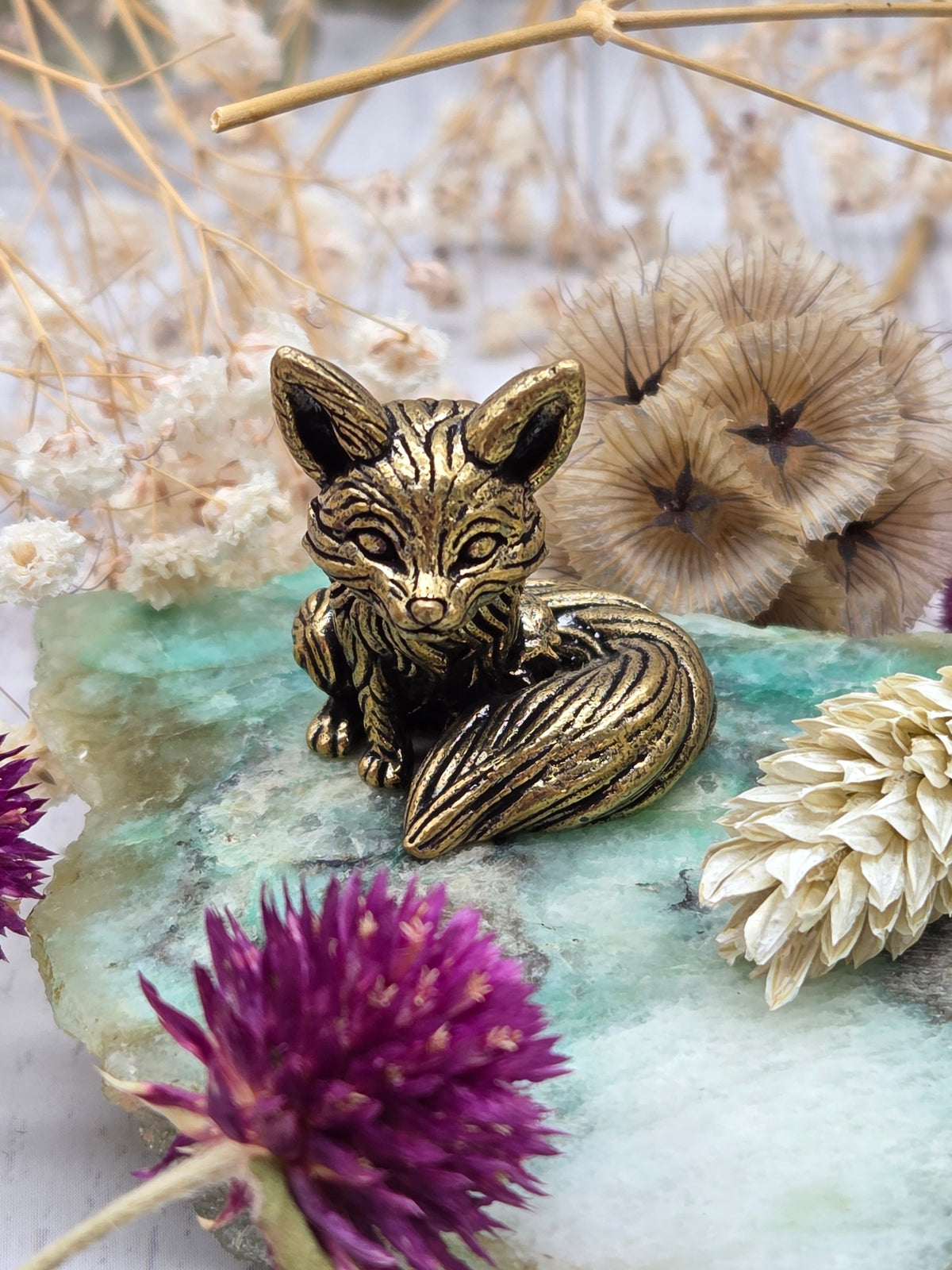 Brass fox figurine with a polished finish