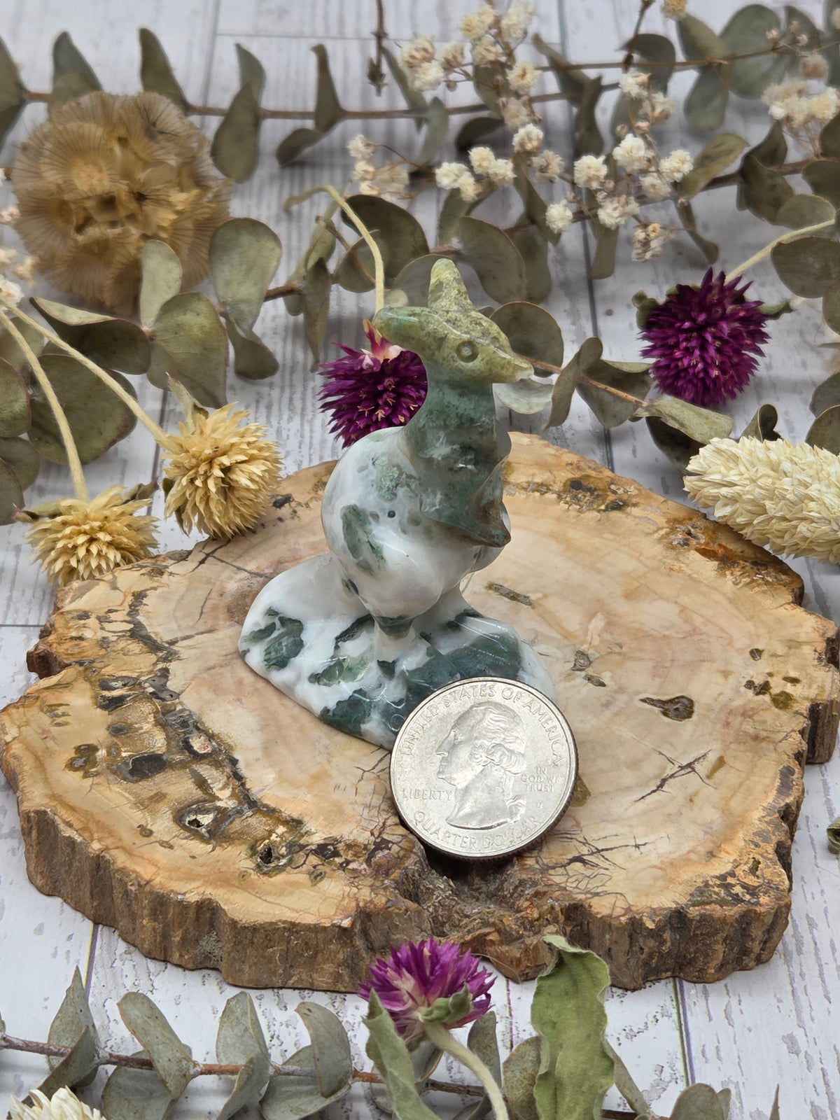 Moss Agate Kangaroo Carving