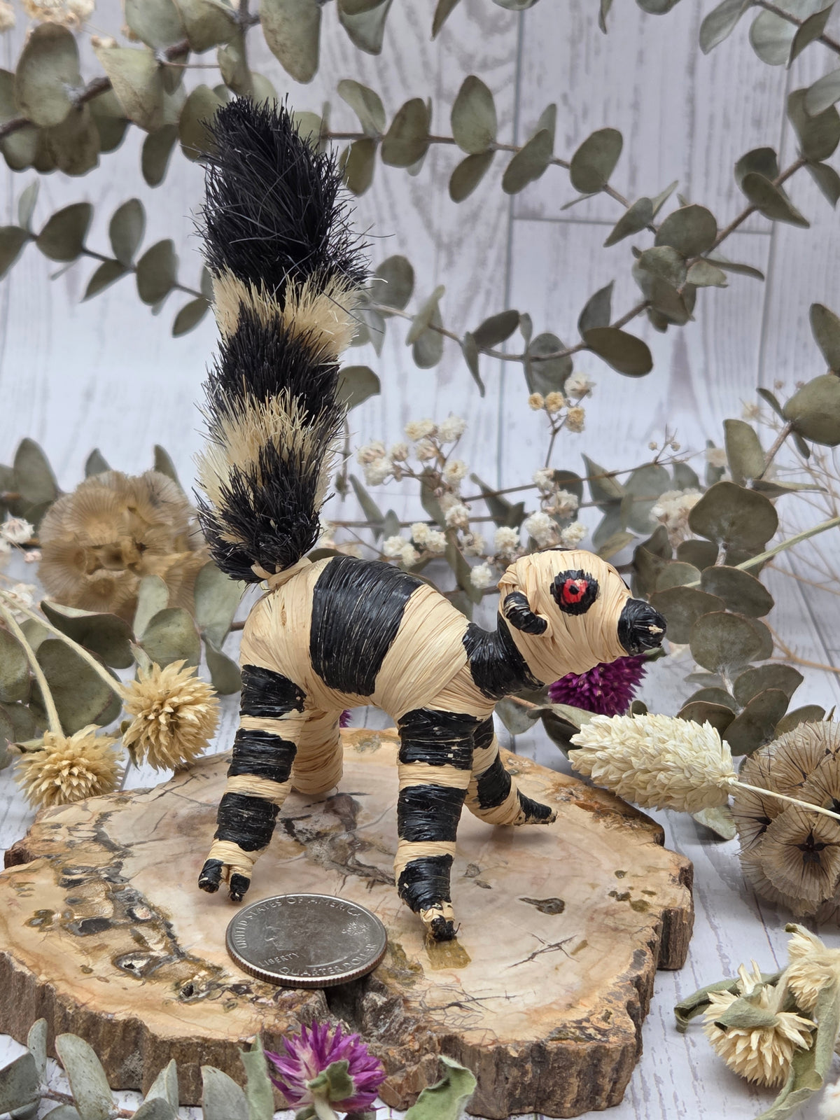 Banana Fiber Ringtail Lemur Figurine