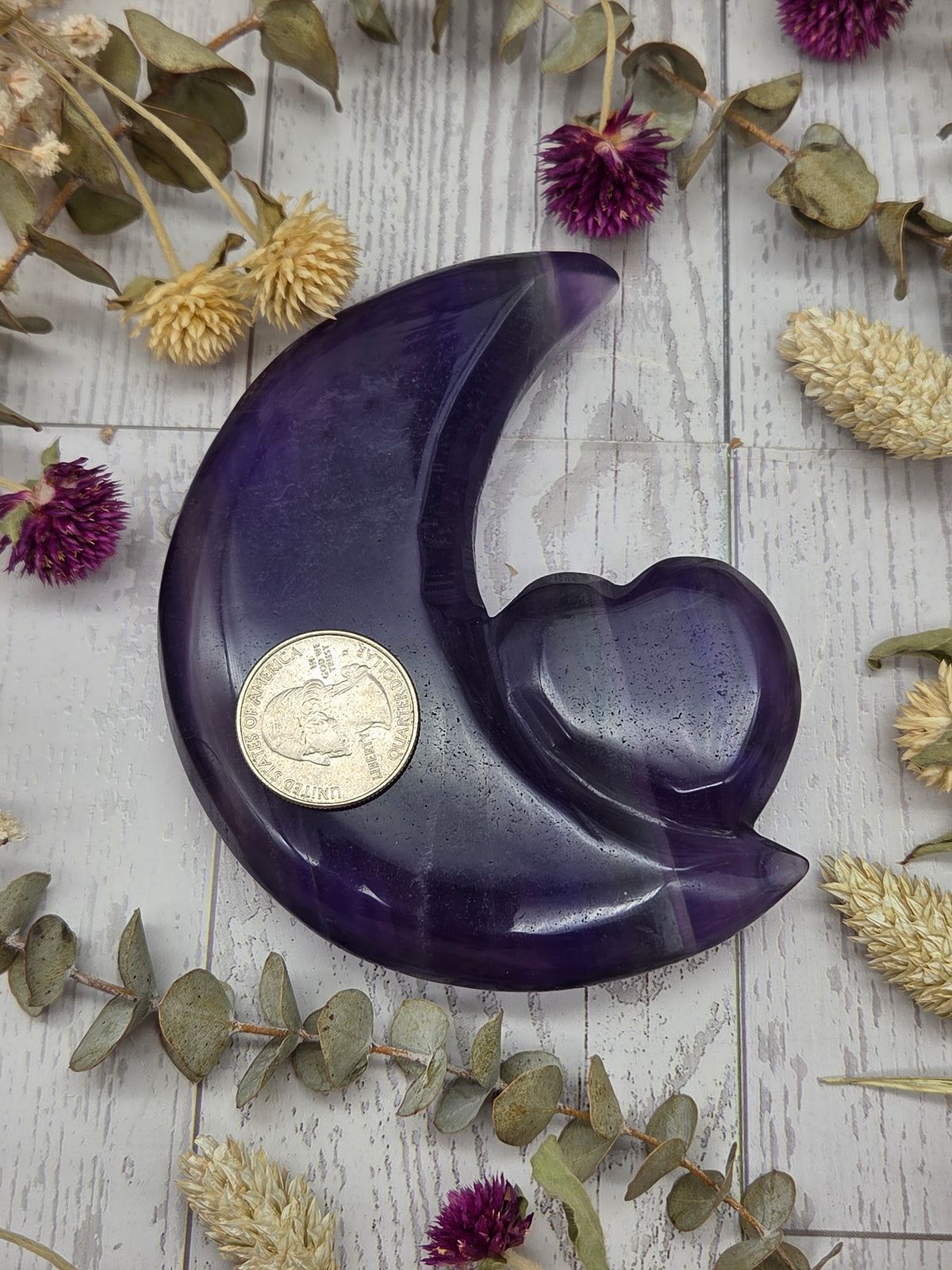 Rainbow Fluorite Moon Carving