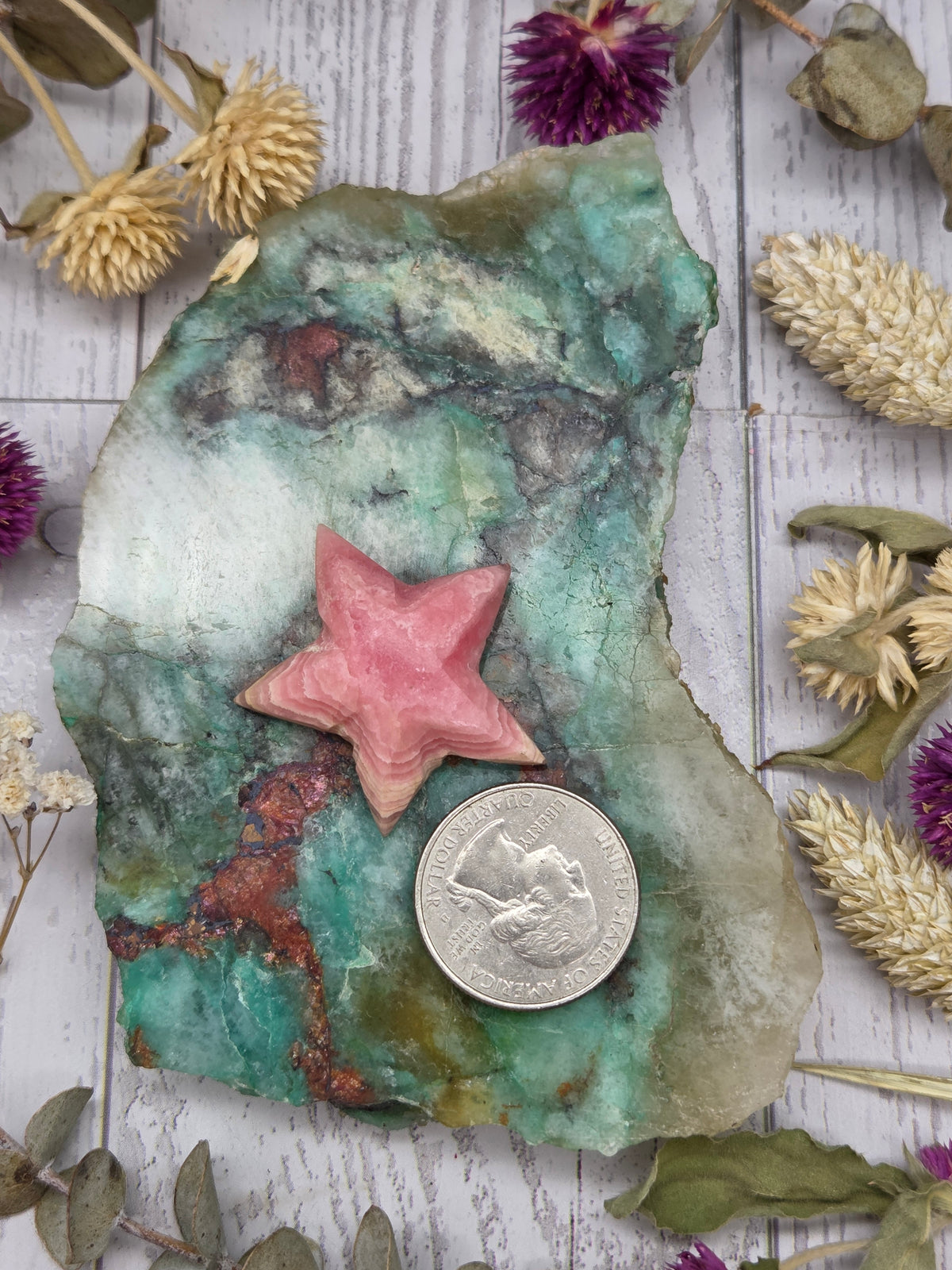 Rhodochrosite Star Carving