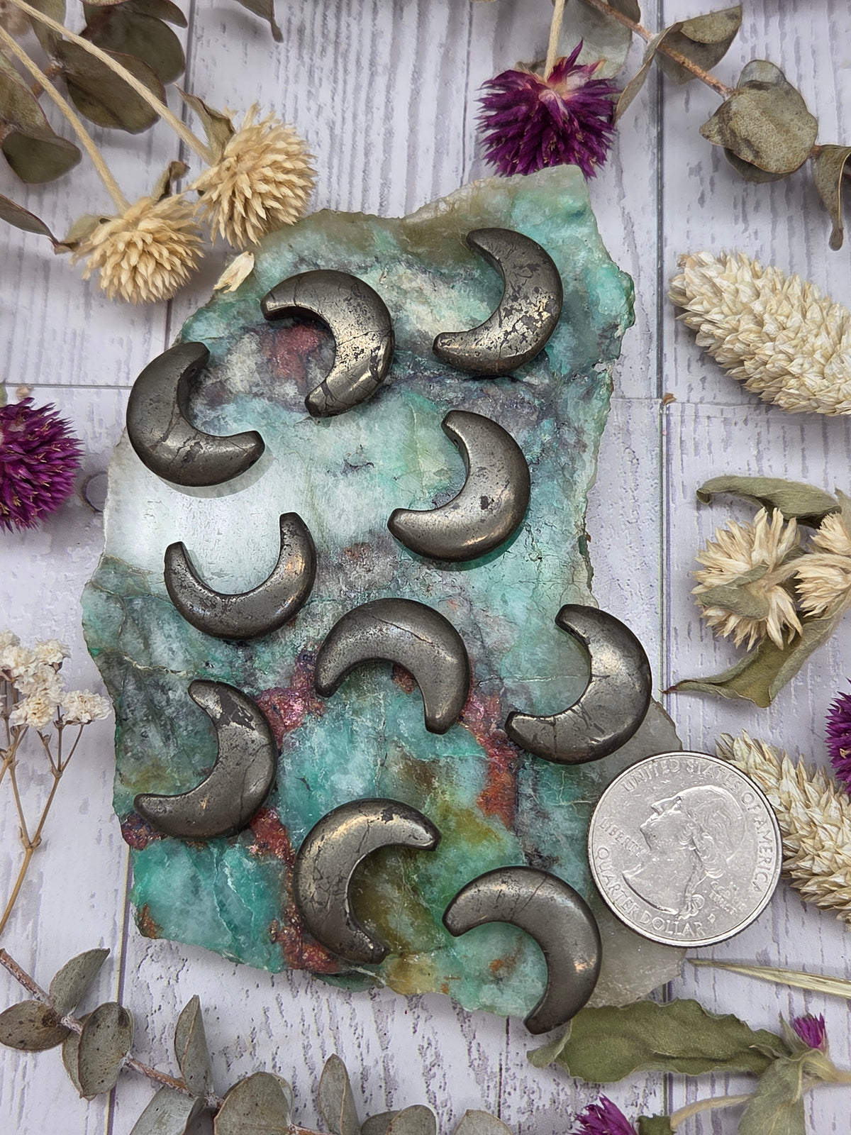 Pyrite Moon Beads