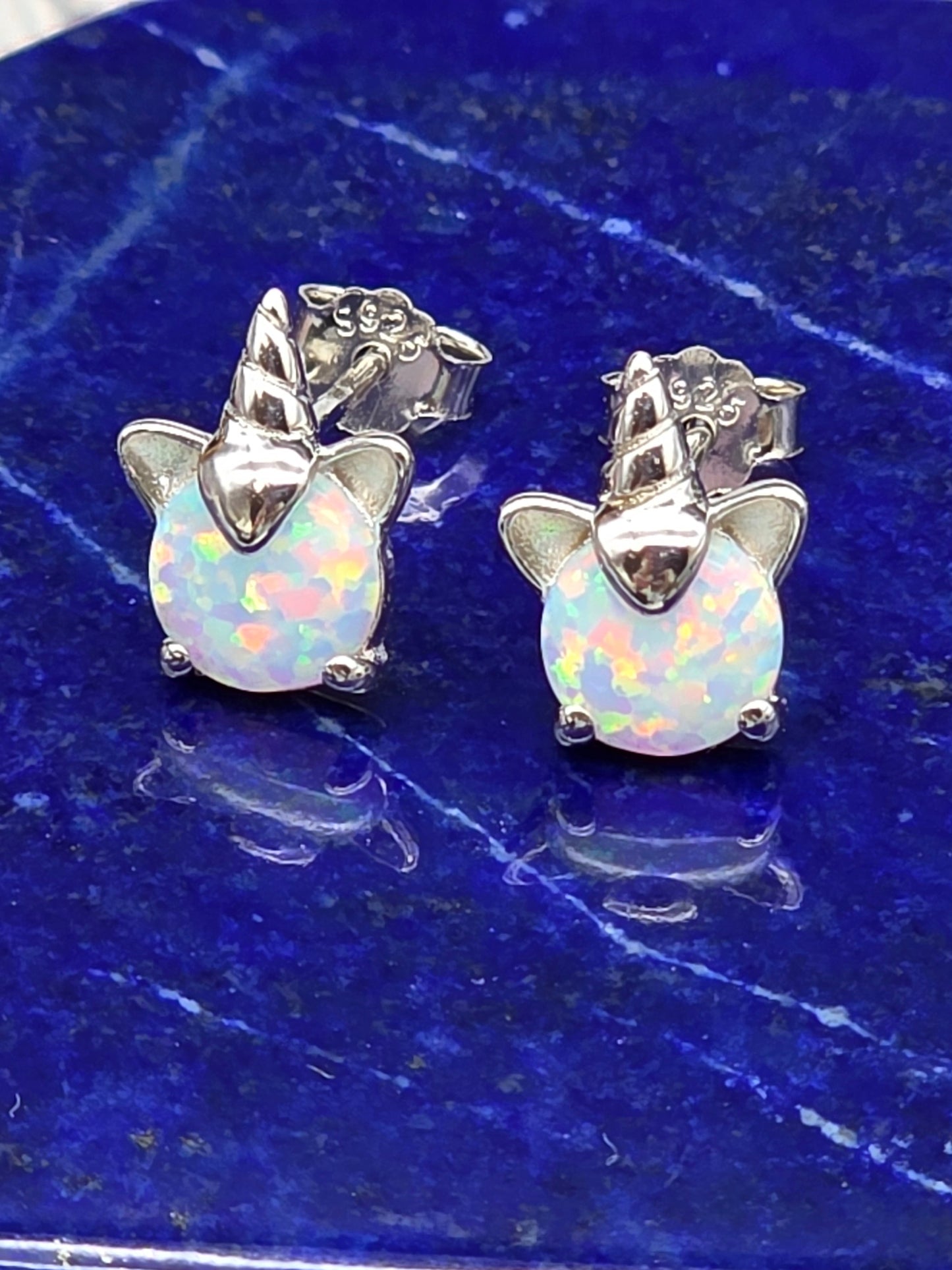 White Opal Unicorn Post Earrings