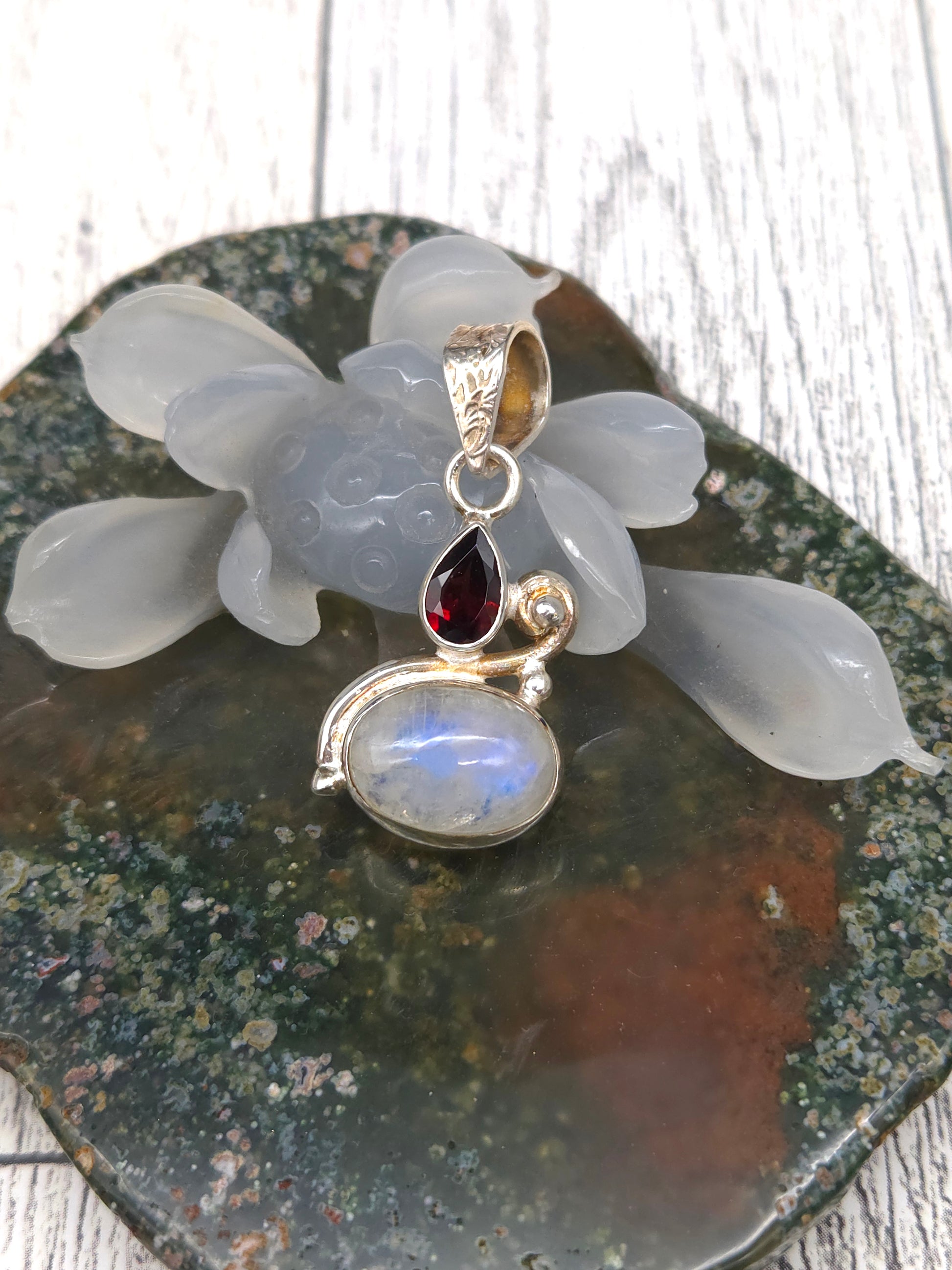 Moonstone and Garnet Pendant