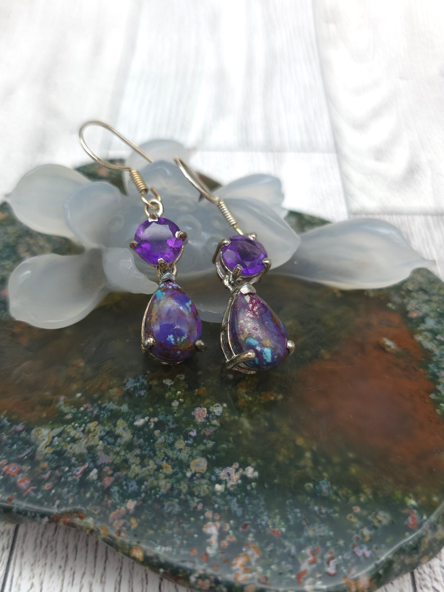 Purple Copper Turquoise Amethyst Earrings