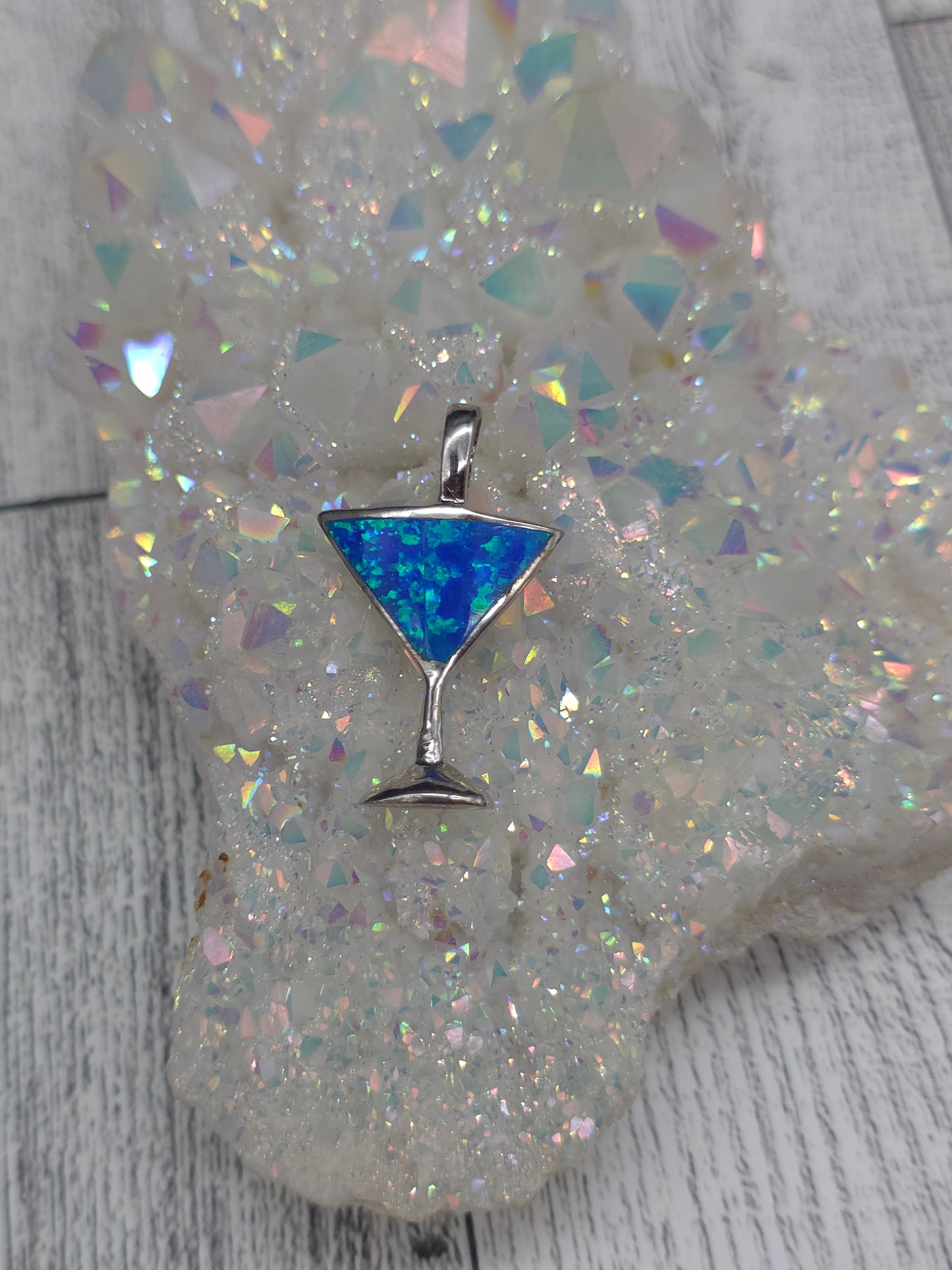 Blue Opal Wine Glass Pendant