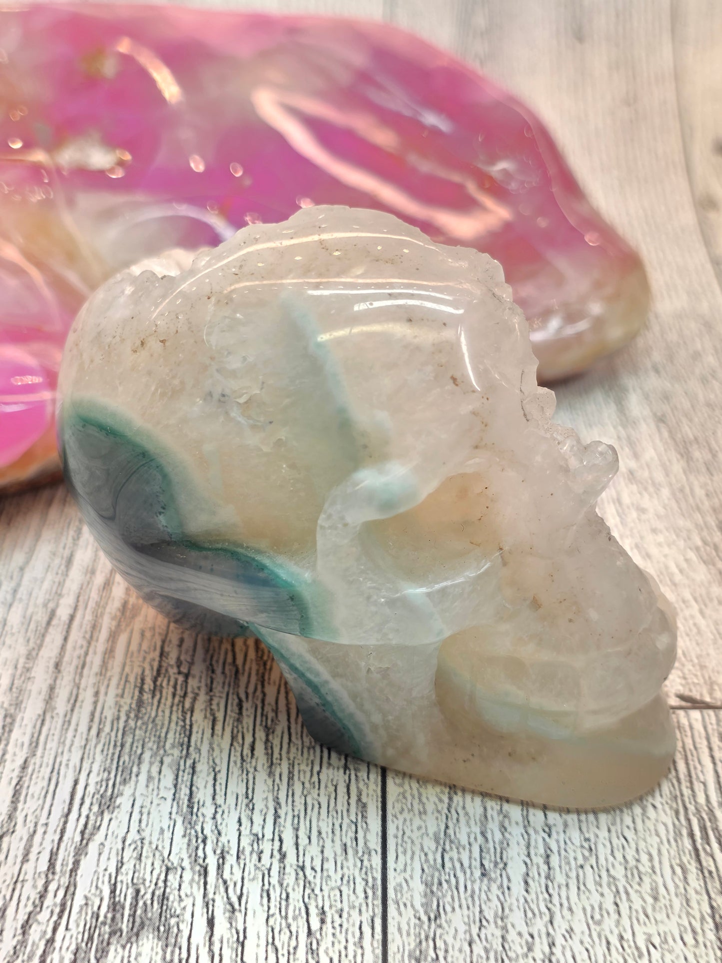 Druzy Agate Half Face Skull