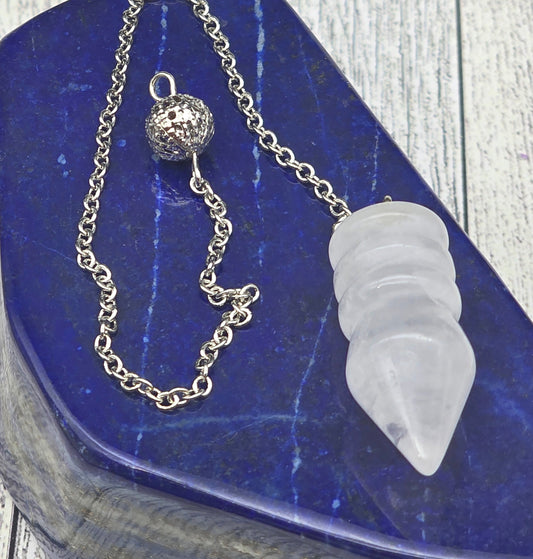 Carved Clear Quartz Pendulum