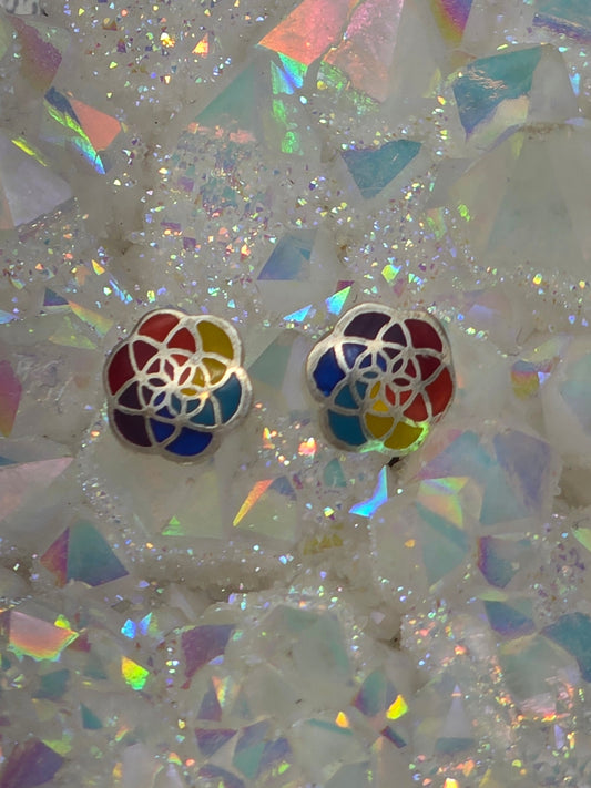 Flower of Life Inlaid Post Earrings