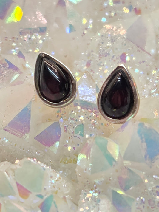 Red Amber Teardrop Post Earrings