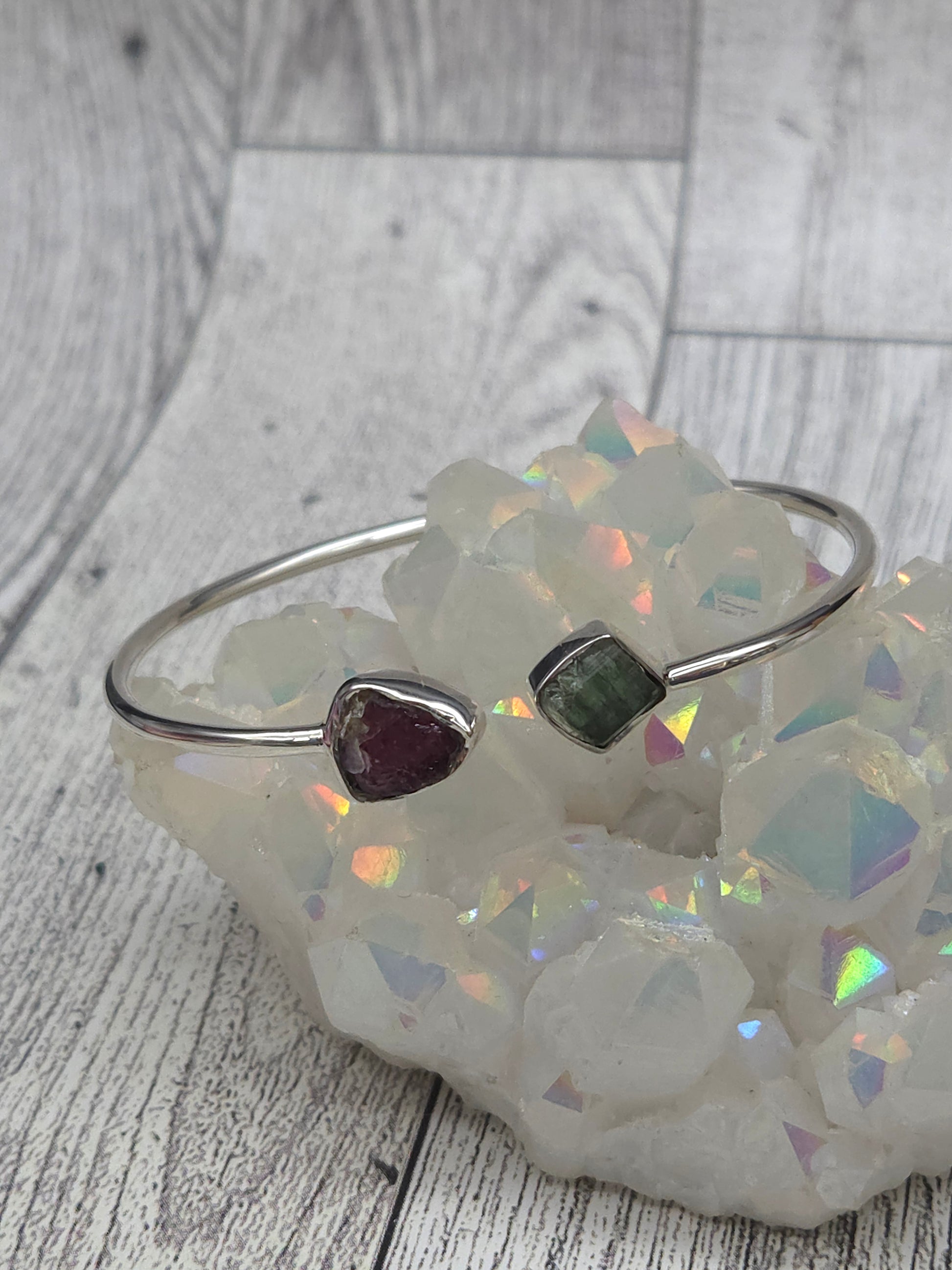 Pink and Green Tourmaline Cuff Bracelet - alternate view