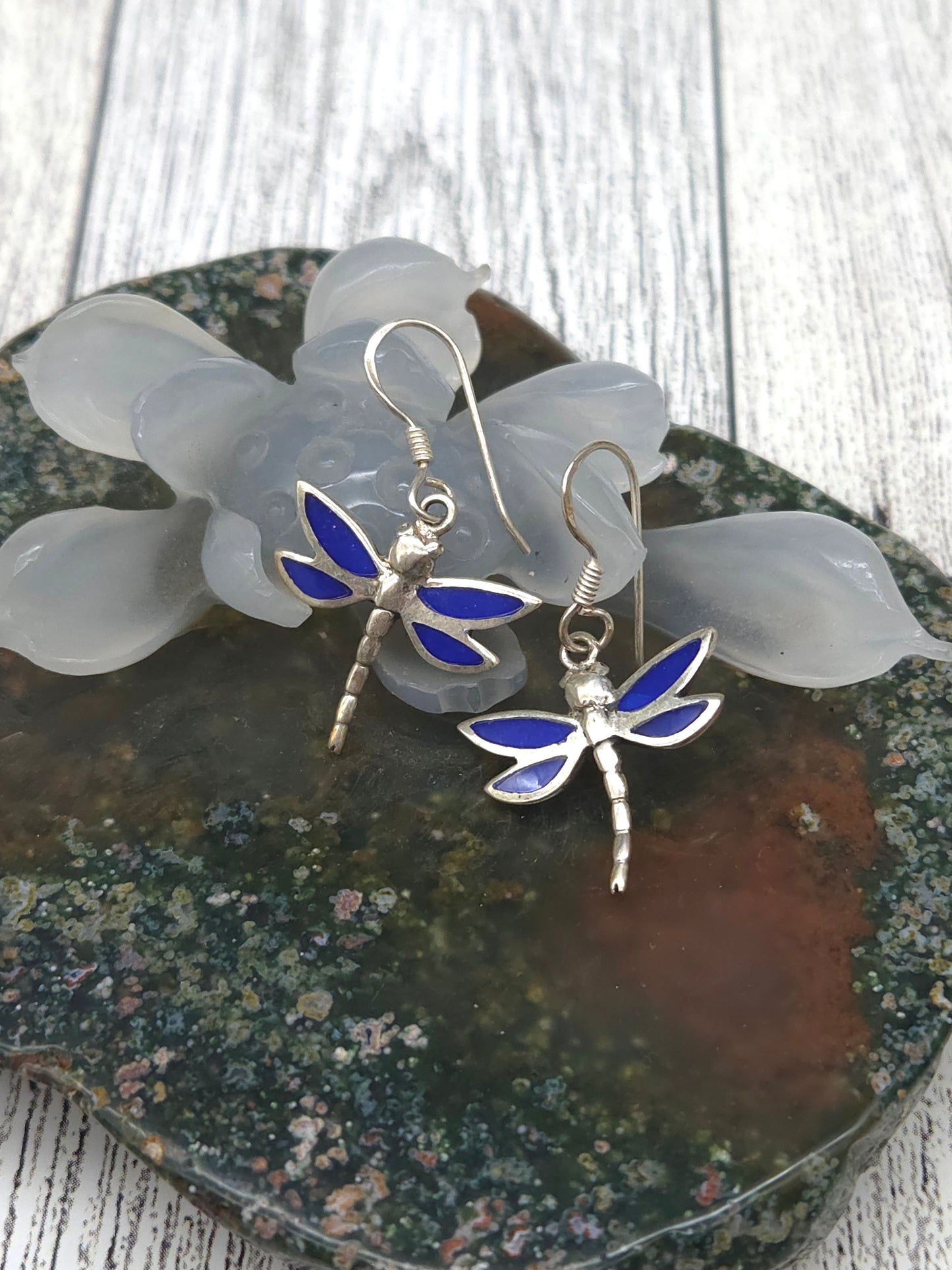 Sterling Silver Lapis Lazuli or Red Coral Dragonfly Earrings