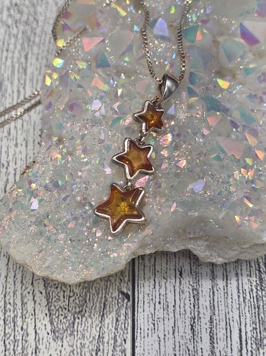 Amber Triple Star Pendant