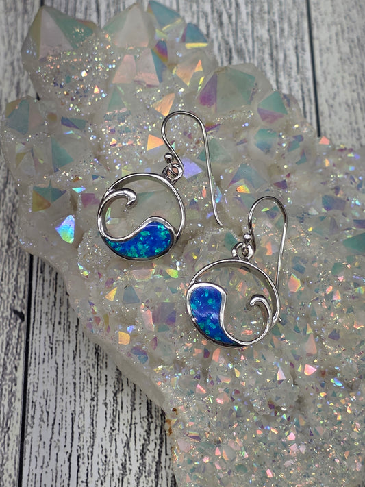 Blue Opal Ocean Wave Hook Earrings