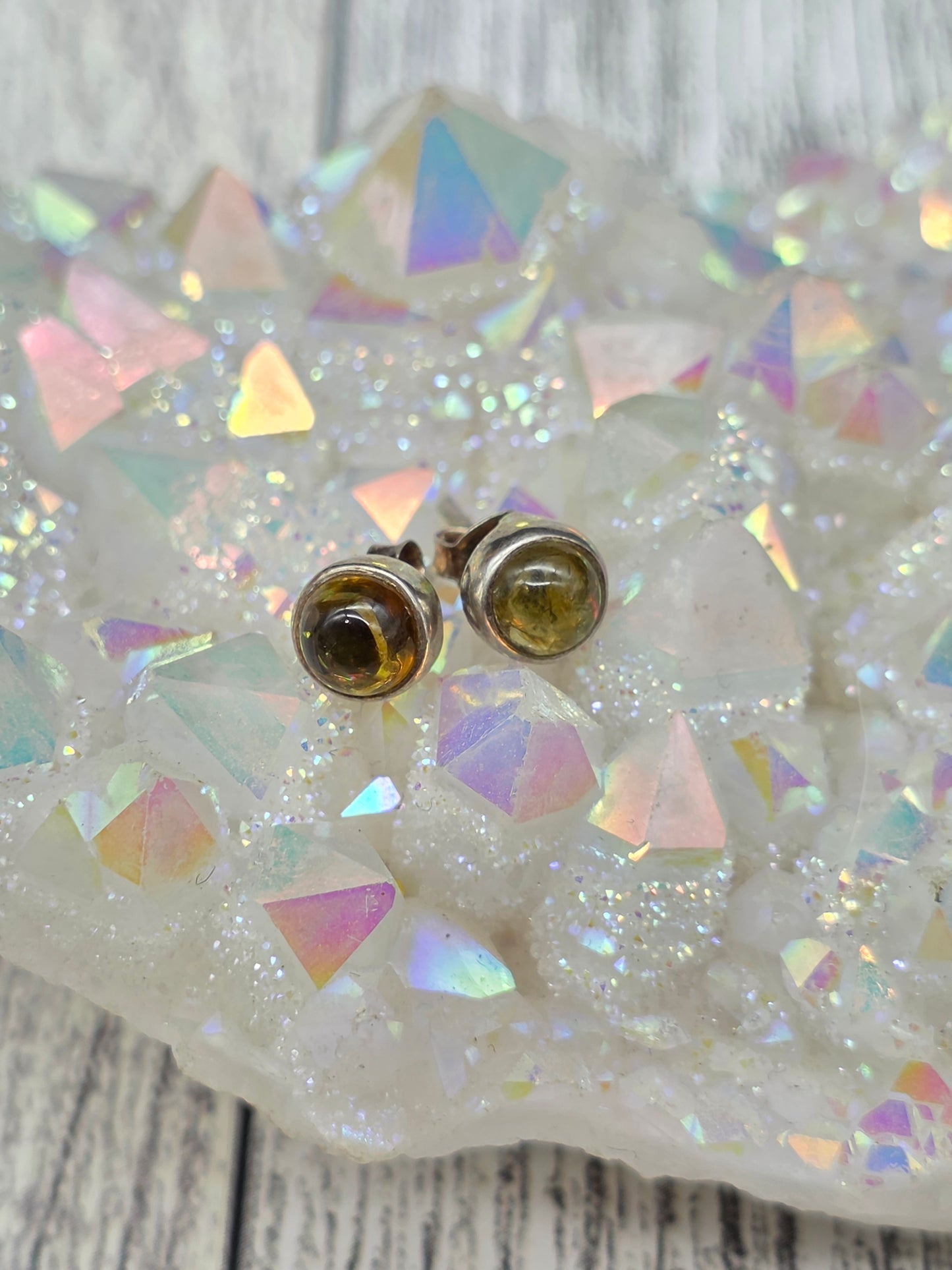 Round Amber Post Earrings