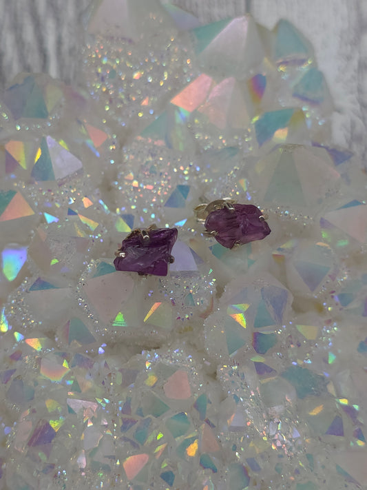 Purple Garnet Post Earrings