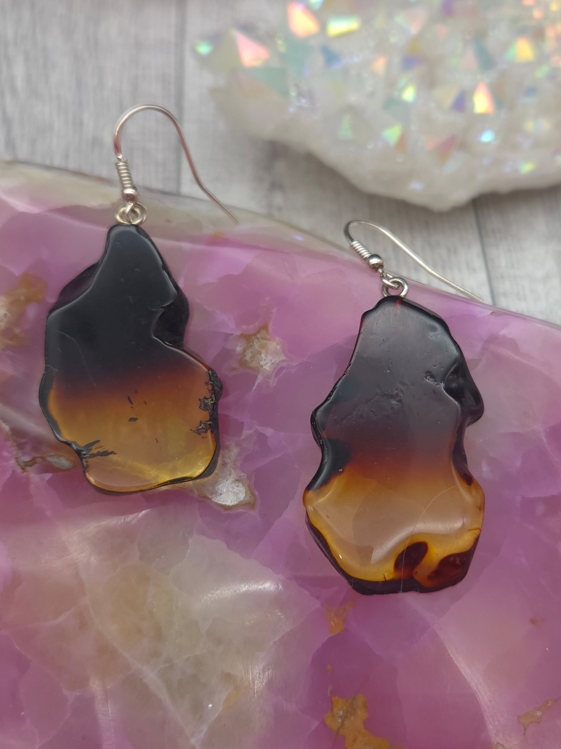 Raw Amber Slice Earrings