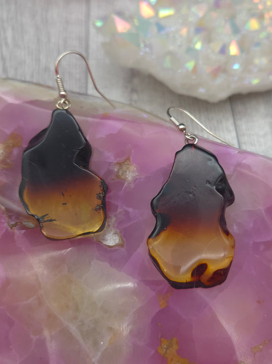 Raw Amber Slice Earrings