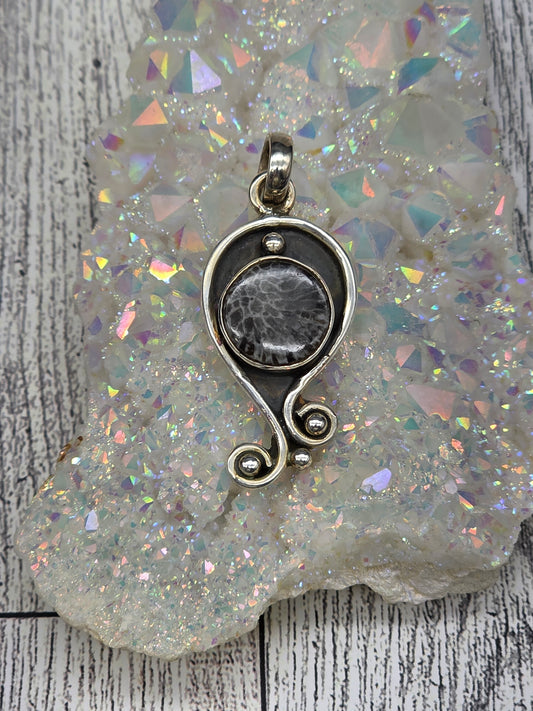 Black Coral Sterling Silver Pendant