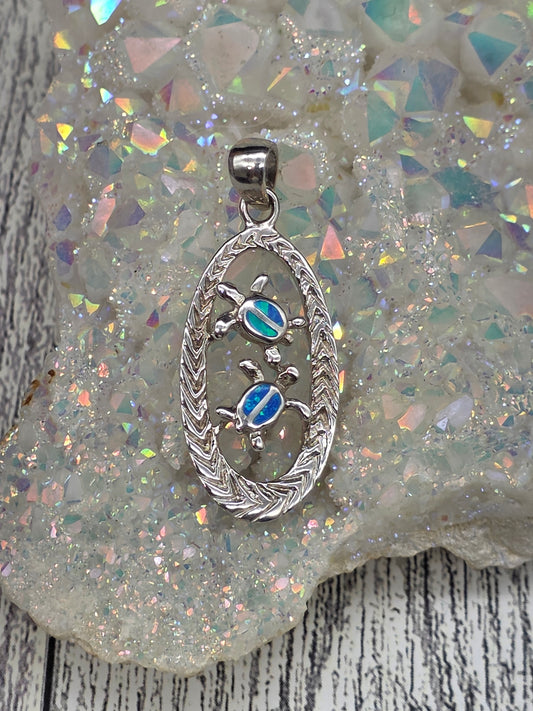 Blue Opal Sea Turtle Pendant