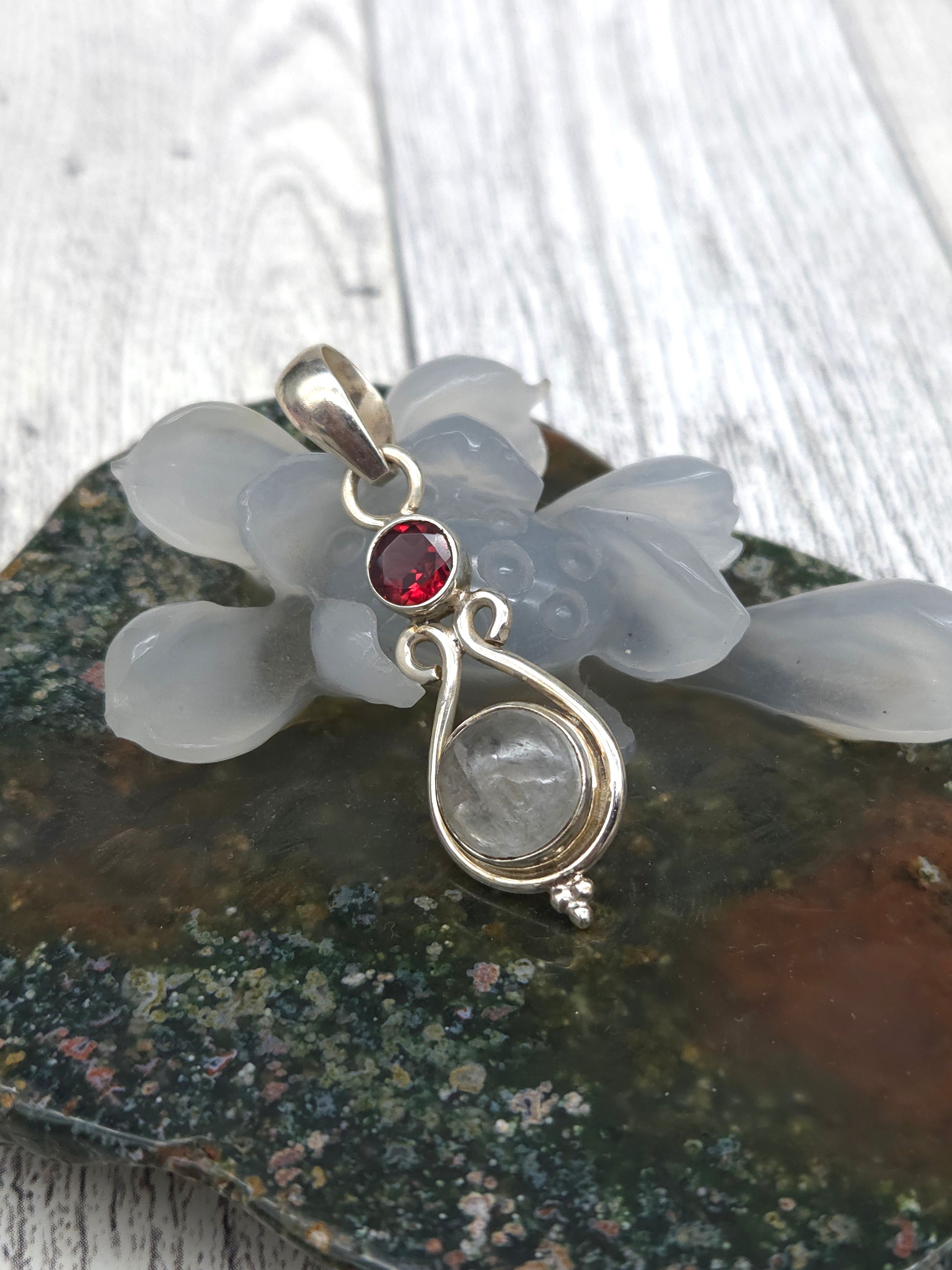 Moonstone and Garnet Pendant - alternate view