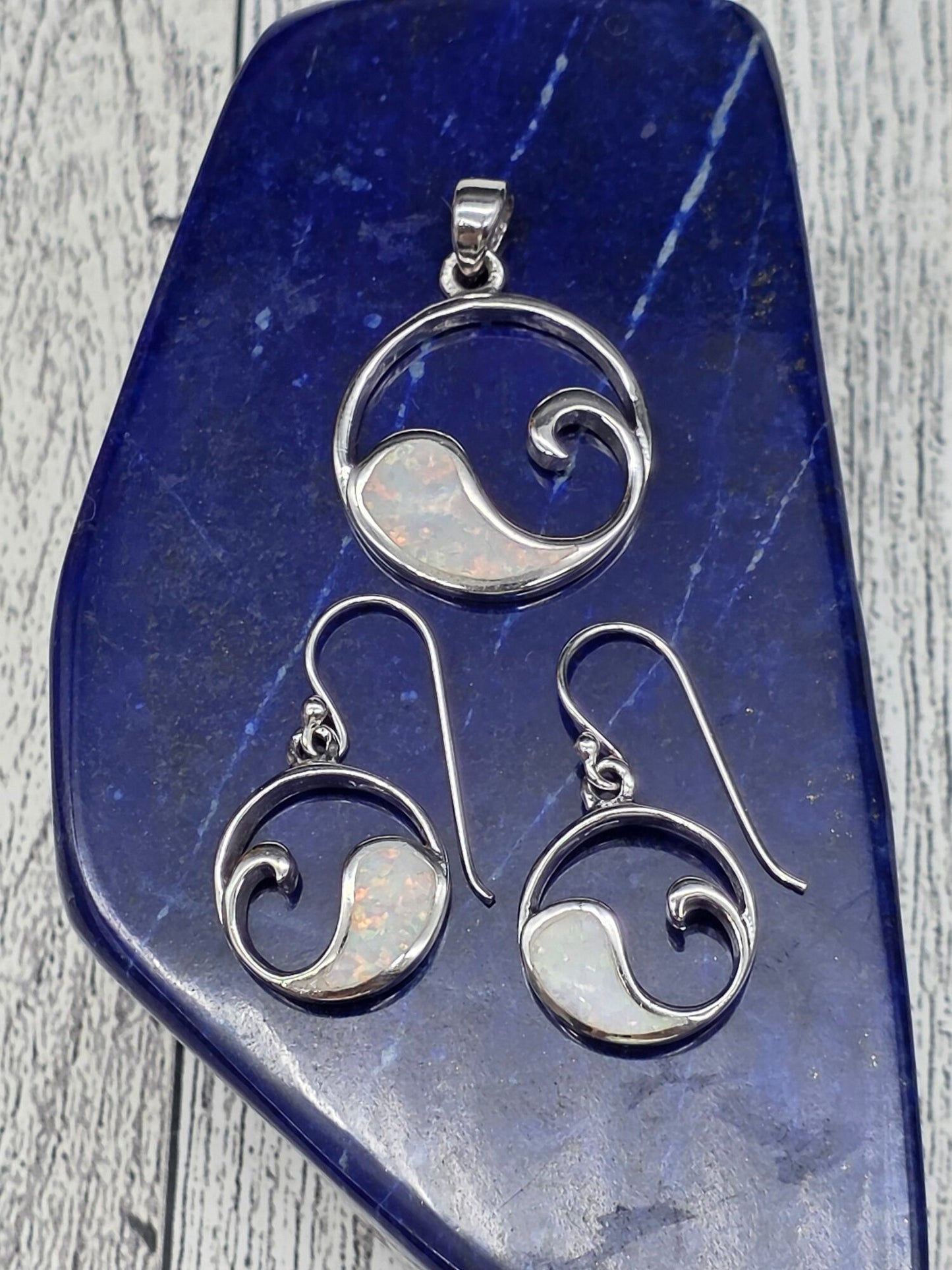 Opal Ocean Wave Pendant and Earring Set