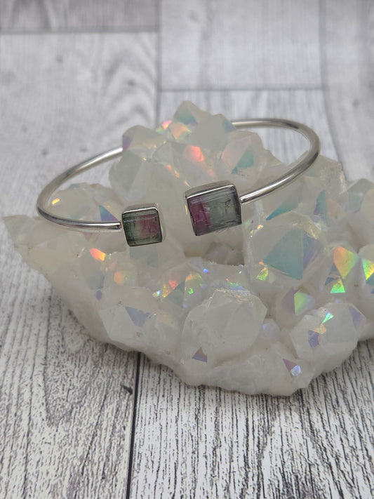 Watermelon Tourmaline Sterling Silver Cuff Bracelet