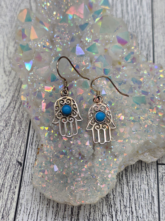 Turquoise Hamsa Hook Earrings