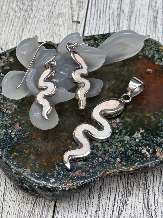 White Opal Snake Earring and Pendant Set