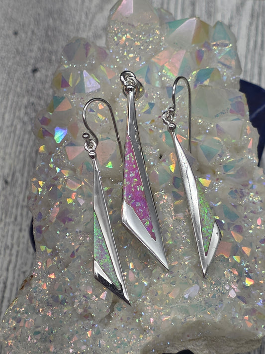 Pink Opal Triangle Earring and Pendant Set