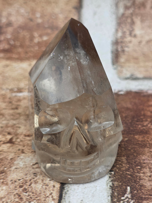 Smoky Quartz Skull with Crown Point
