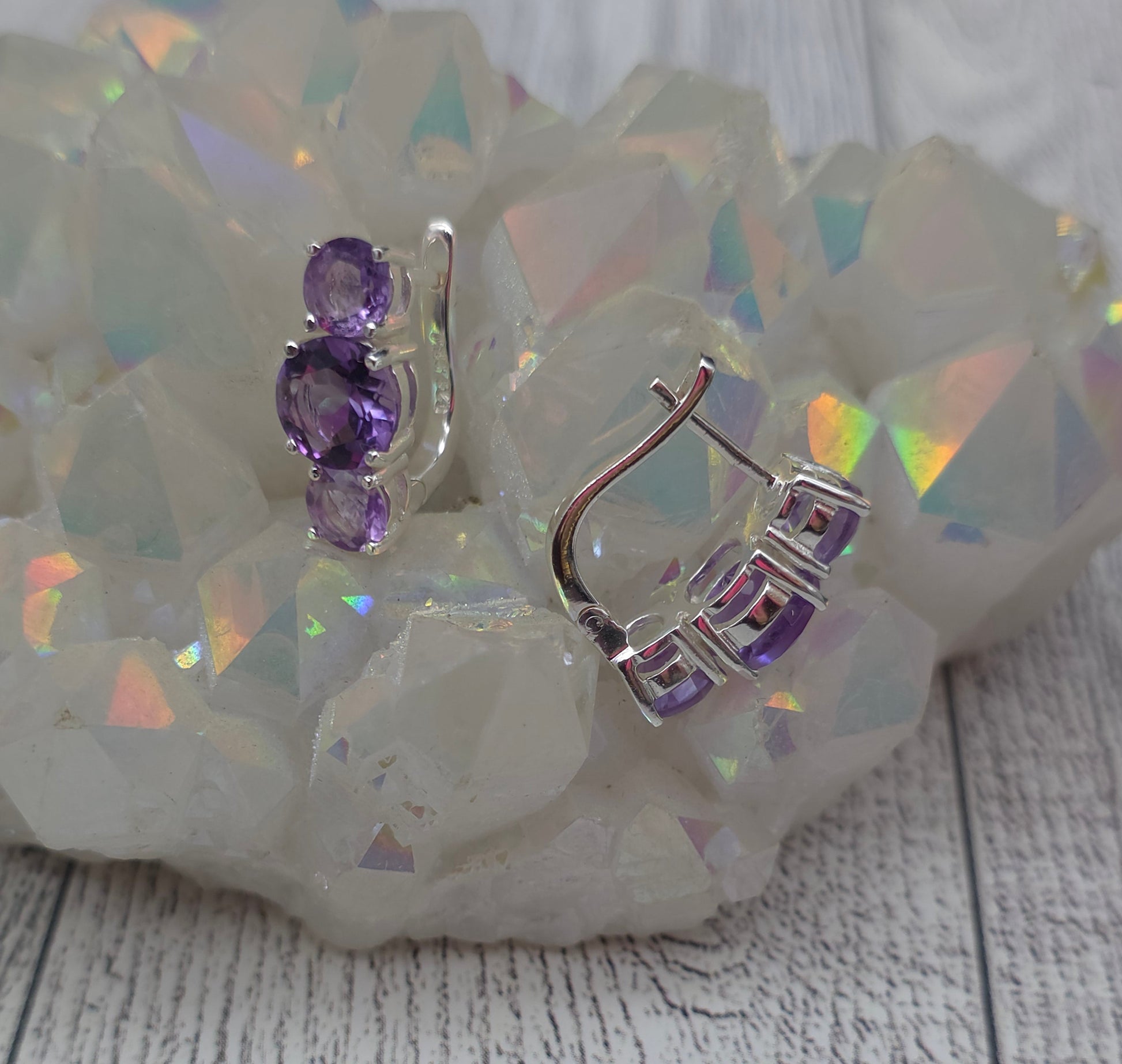 Triple Amethyst Earrings