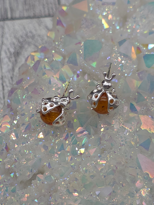Amber Ladybug Post Earrings