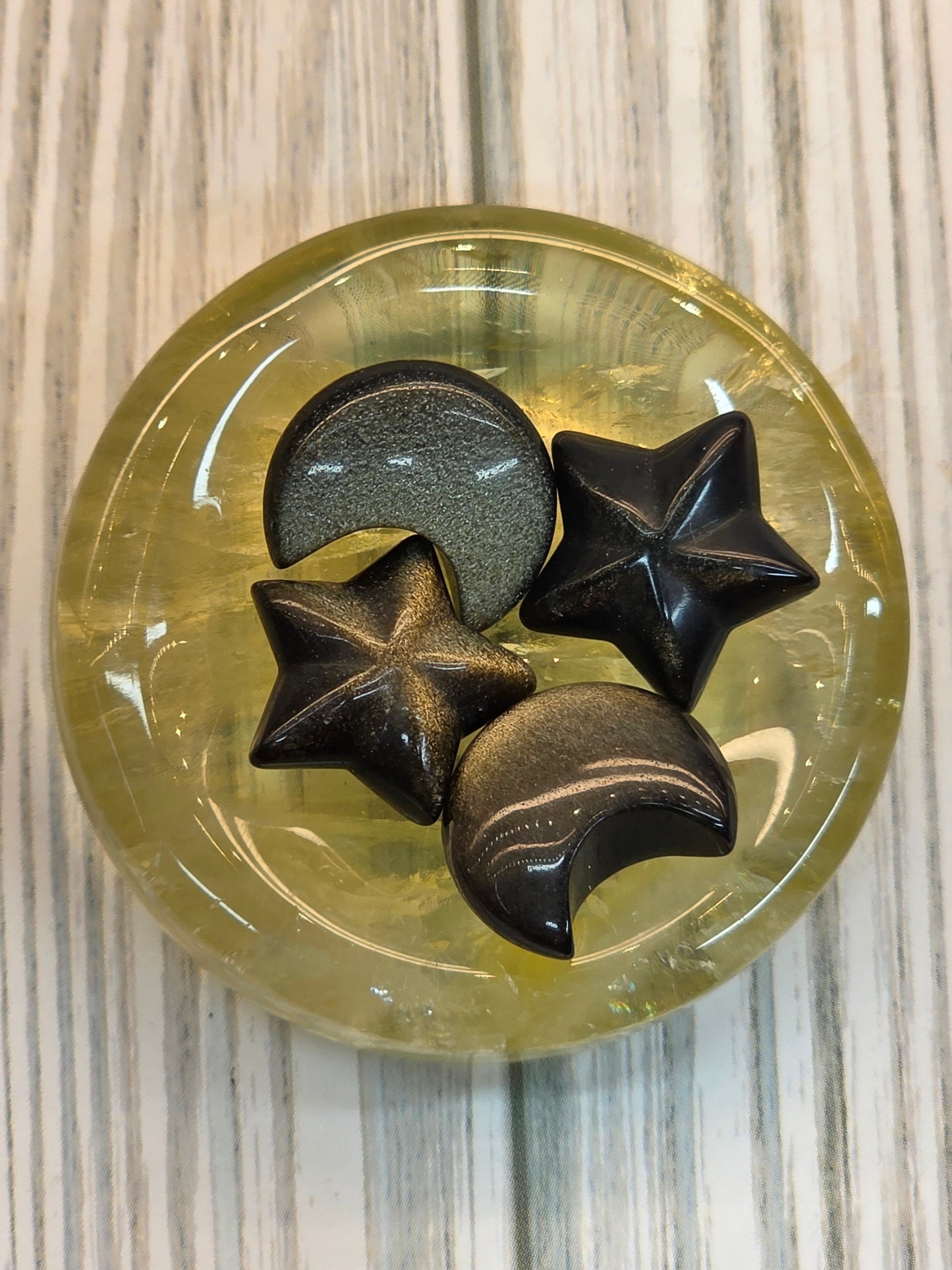 Golden Sheen Obsidian Moon or Star