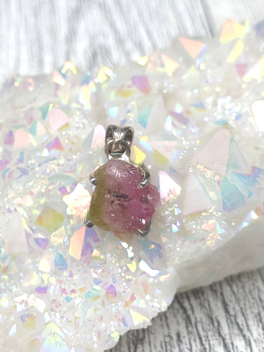 Raw Watermelon Tourmaline Pendant