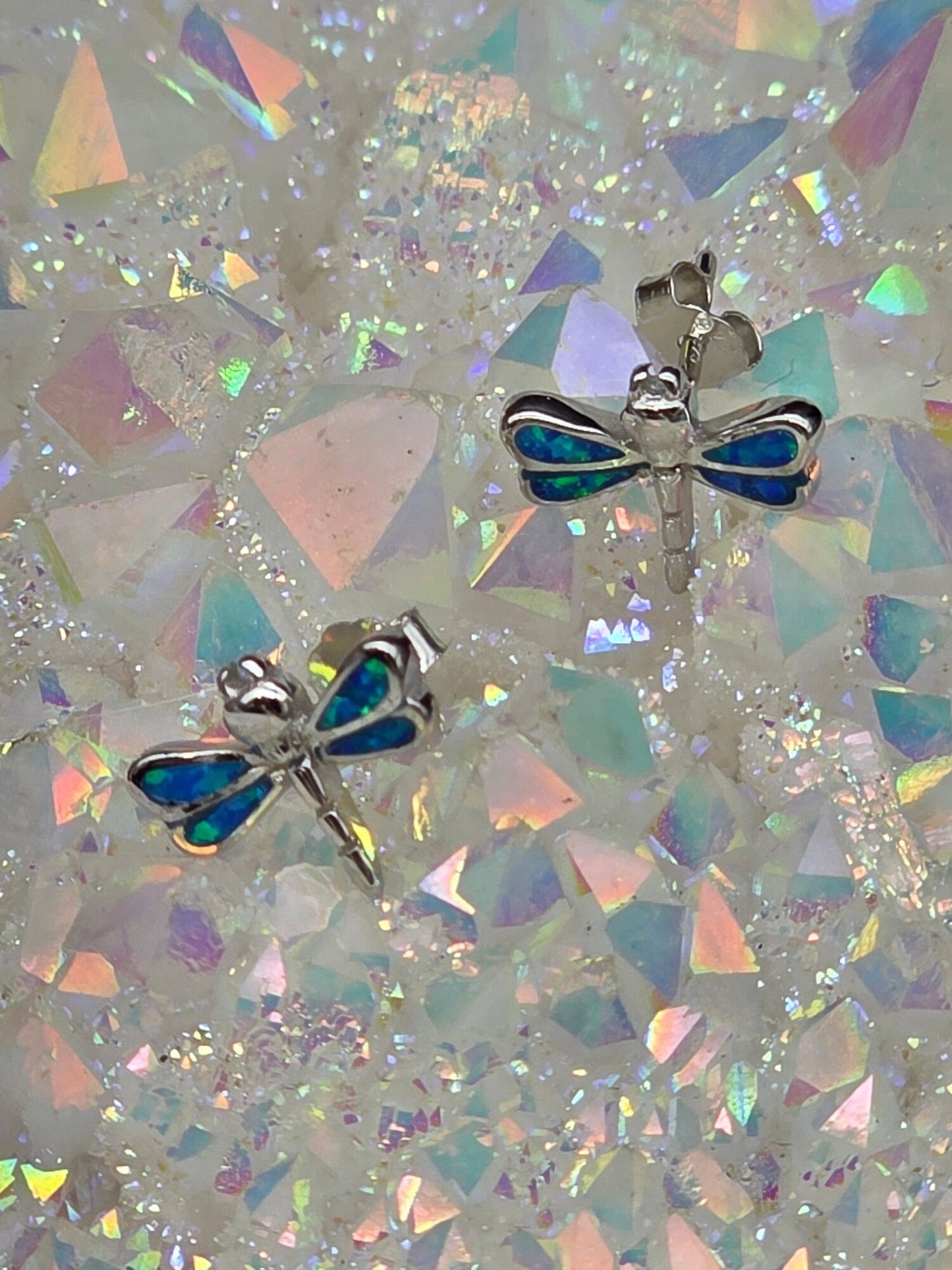 Opal Dragonfly Post Earrings - alternate view
