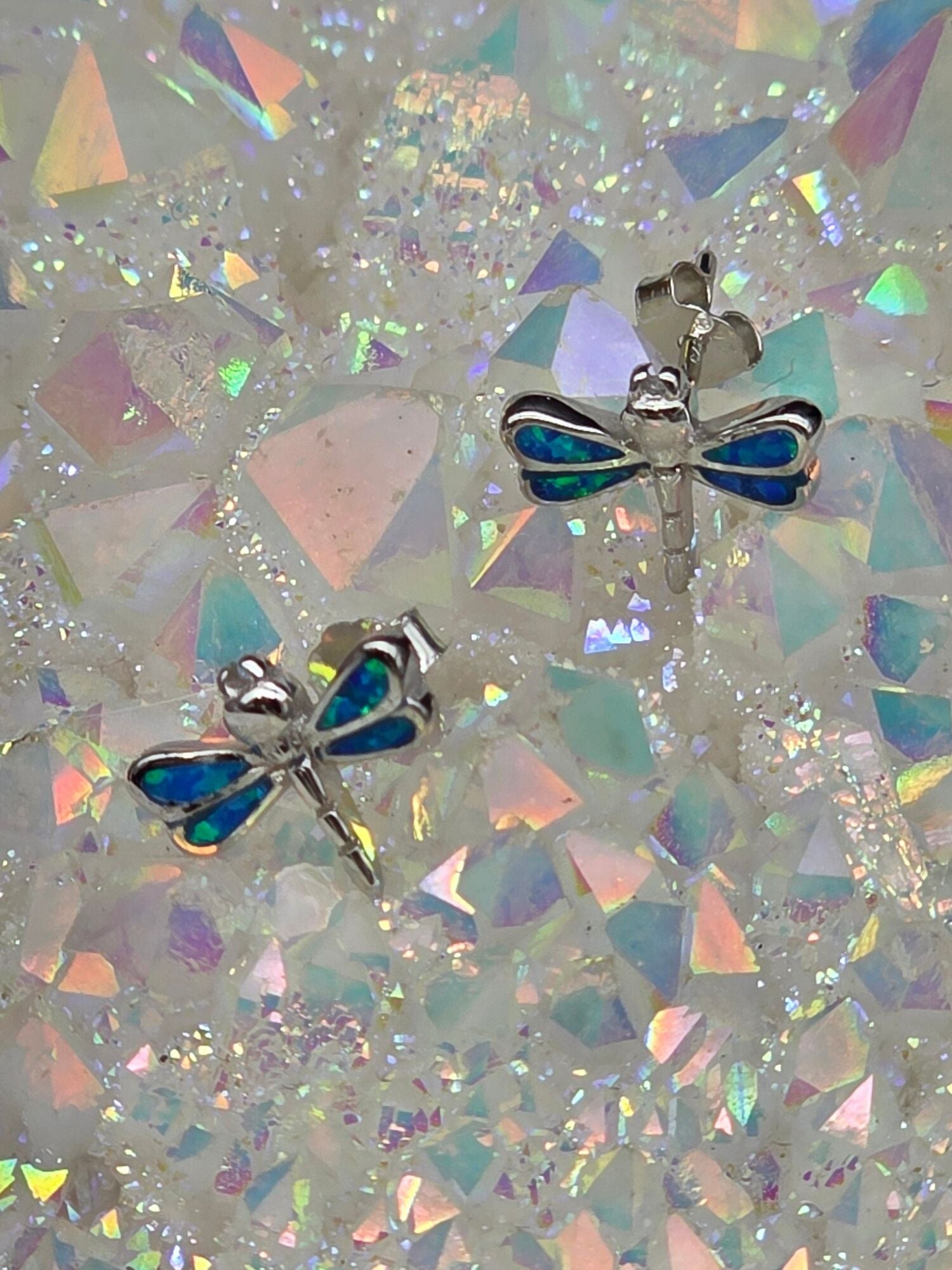 Opal Dragonfly Post Earrings - alternate view