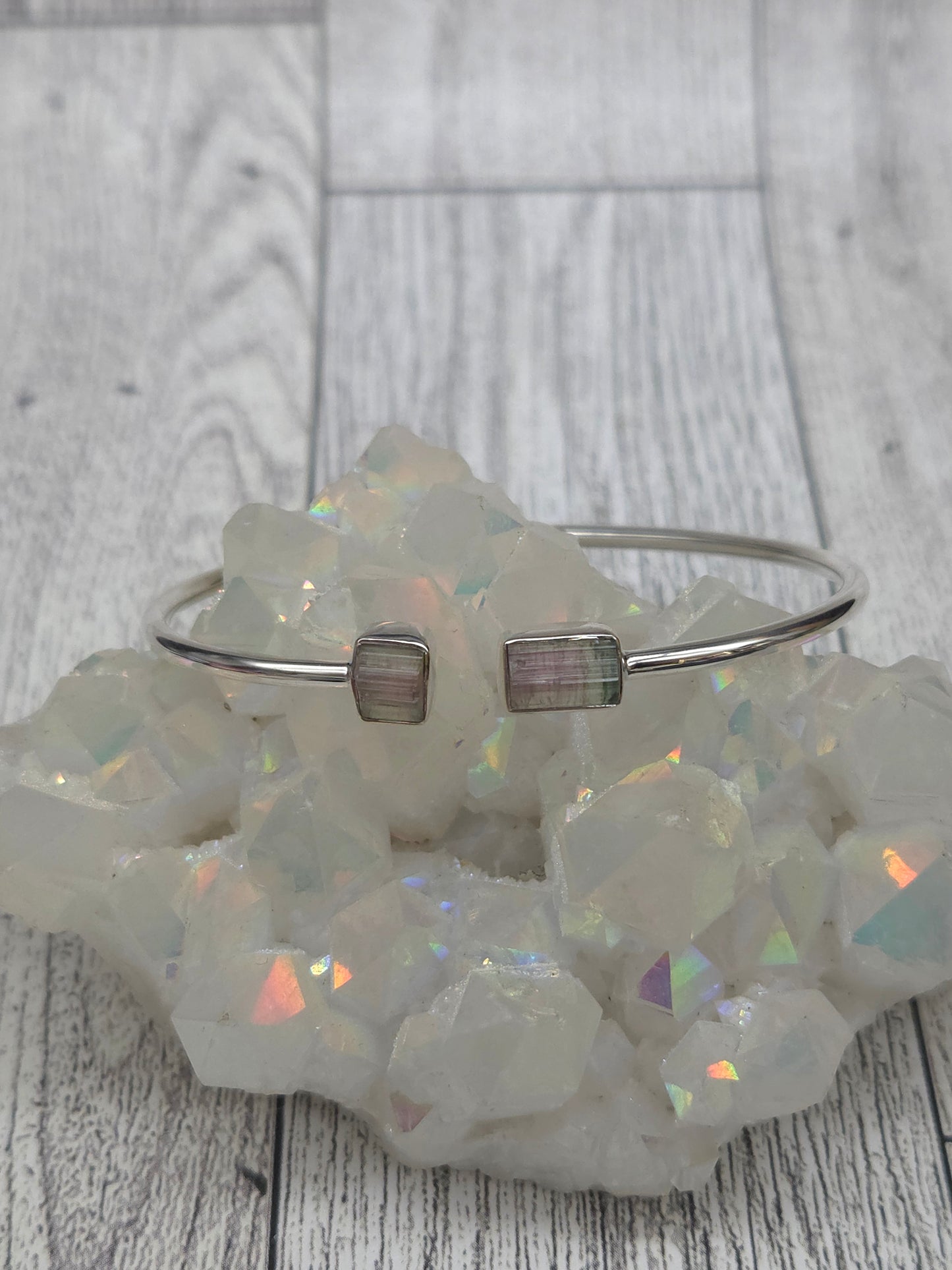 Watermelon Tourmaline Sterling Silver Cuff Bracelet